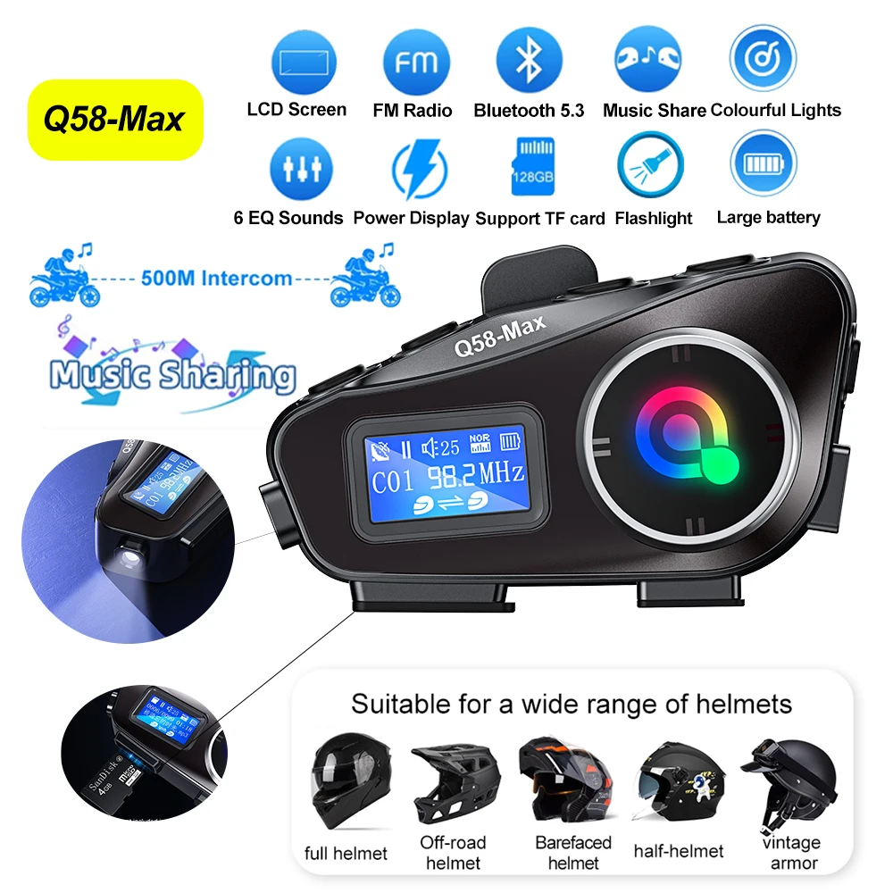 سماعات بلوتوث للدراجة النارية  - مراجعة Universal Motorcycle Helmet Intercom Headset وسعره